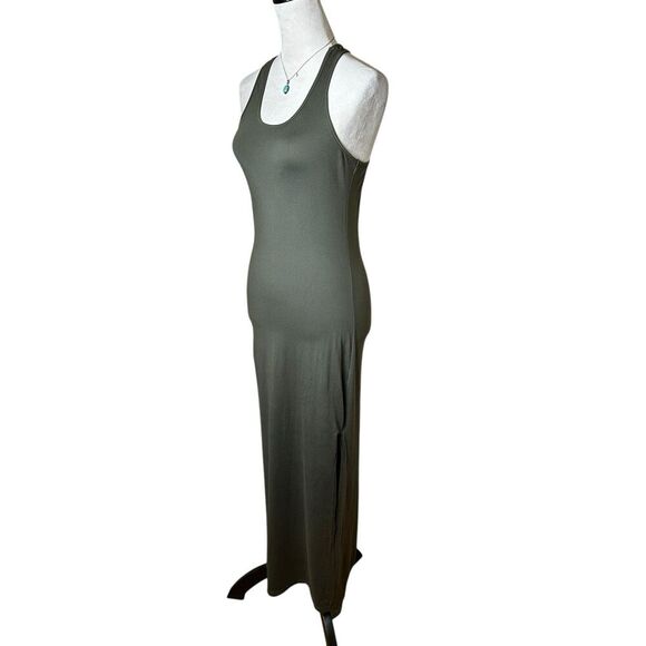 Maze Olive Green Bodycon Stretchy Tank Maxi Dress Side Slits Casual Minimalist - Picture 4 of 10